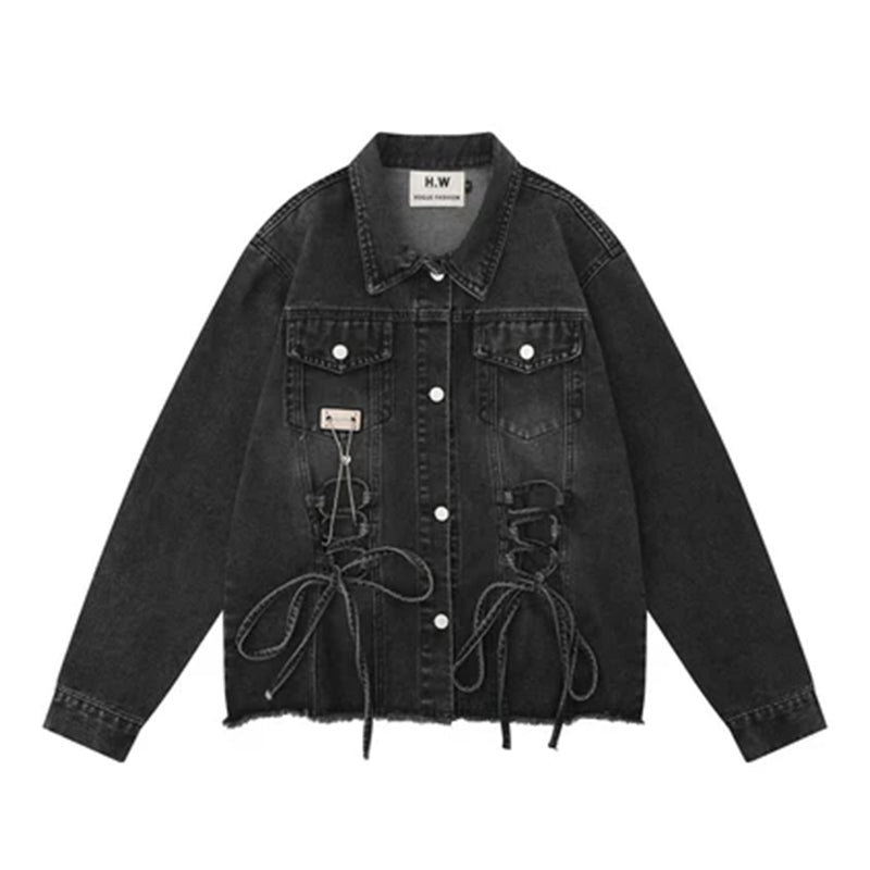 Men Denim Jacket Men's Loose Wash Raw Edge Distressed Denim Clothes Jacket