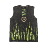 Hip hop tank top american high street retro style distressed washed hook flame printing waistcoat sweat vest sleeveless t-shirt