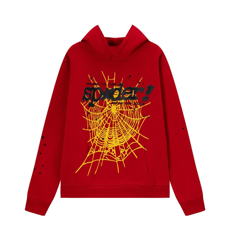 Hip-hop hoodie american style hoodie spider web letter foam fleece-linedloose hooded sweatshirtoutweartrendy clothing