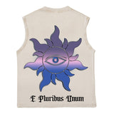 Hip hop tank top american high street niche alien flying saucer printing washed distressed loosecasual vest sweatshirt