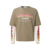 Unisex long-sleeved shirt autum flame fake two-piece