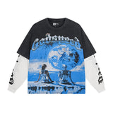 Men's long-sleeve t-shirt - washed print tee - 100% cotton