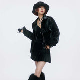 Unisex Jacket Autumn Slightly Shiny Glossy Leather Coat