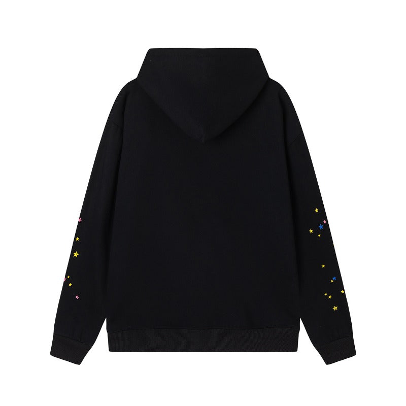 Hip-hop hoodie american high street hoodie letter spider web sweatshirt casualfleece-linedloose hooded sweatshirt trendy