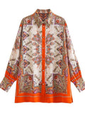 Women T-shirt Fall Women's Clothing Lapel Long Sleeve Loose Printed Shirt