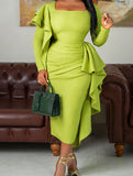 Women Dresses Women Autumn and Winter Solid Color Long Sleeve Dress Dress