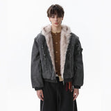 Unisex Down Jacket Men's Winter Warm Plush Brimmed Hooded Jacket