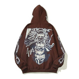 Hip-hop hoodie american fall and winter skull zipper cardigan hooded sweatshirtcasualfleece-linedloose hoodieoutwear