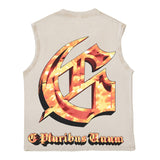 Hip hop tank top american street retro dark clouds skull washed old trendyloose waistcoat vest sweatshirt