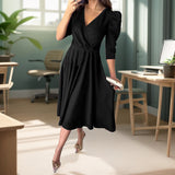Work Dresses Solid Color Pleated Waist Dress