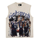 Hip hop tank top american high street washed distressed skull basketball team street hip hop vest sweatshirt jersey