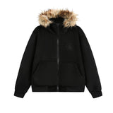 Unisex Down Jacket Men's Autumn Vintage Fleece Neck Plush Zip Hoodie