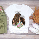 2024Plant Feather Print T-shirt Fashion Cartoon Plant Feather Print Women's Short Sleeve