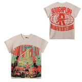 Rough play washed and hot-drilled pure cotton t-shirt g direct injection hip hop printing