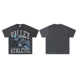 Valley t-shirt men's short-sleeved street printing hot diamond washed cotton