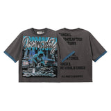 Bkys men's short-sleeve t-shirt - streetwear print, washed, rhinestone detail, 100% cotton