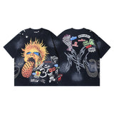 Men's short-sleeve t-shirt - washed print with hotfix rhinestones - premium cotton - high quality
