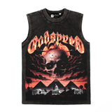 Hip hop tank top american street retro dark clouds skull washed old trendyloose waistcoat vest sweatshirt