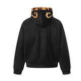 Unisex Down Jacket Winter Fleece Cotton Jacket Tiger Pattern Fur Collar Jacket