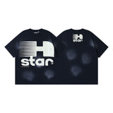 Men's short-sleeve t-shirt - washed print with hotfix rhinestones - premium cotton - high quality