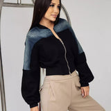 Women Sweatshirt Spring and Autumn Women's Short Zipper Denim Baseball Uniform