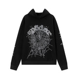 Hip-hop hoodie american style hoodie spider web letter hot diamond fleece-linedloose hooded sweatshirtoutwear