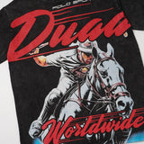 Washed american retro printed duaa pure cotton t-shirt
