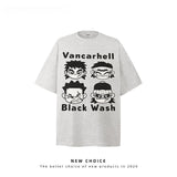 American vintage street T-shirt cartoon character print men loose half sleeve