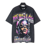 Washed and hot-drilled men's t-shirt short-sleeved g pure cotton hip hop street