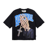 Bkys men's short-sleeve t-shirt - streetwear print, washed, rhinestone detail, 100% cotton