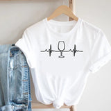 2024Plant Feather Print T-shirt Fashion Cartoon Plant Feather Print Women's Short Sleeve