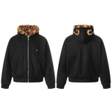 Unisex Down Jacket Winter Fleece Cotton Jacket Tiger Pattern Fur Collar Jacket