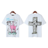 Men's short-sleeve t-shirt - washed print with hotfix rhinestones - 100% cotton - premium quality