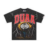 American retro print duaa washed cotton t-shirt