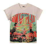 Rough play washed and hot-drilled pure cotton t-shirt g direct injection hip hop printing