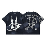 Men's short-sleeve t-shirt - washed print with hotfix rhinestones - premium cotton - high quality