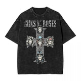 Washed T Shirt Guns N Roses Vintage Cross Hip Hop Vintage
