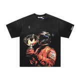 Washed and distressed vintage print valley pure cotton t-shirt