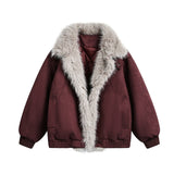 Unisex Down Jacket Winter Fleece Collar Vintage Jacket