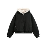 Unisex Down Jacket Winter Fleece Vintage Thermal Hooded Fur Collar Jacket