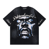 Men's short-sleeve t-shirt - washed print with hotfix rhinestones - premium cotton - high quality