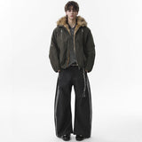 Unisex down jacket men's winter retro fur collar