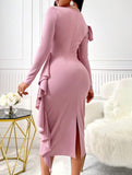 Women Dresses Women Autumn and Winter Solid Color Long Sleeve Dress Dress