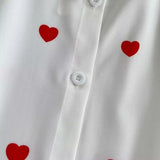 Women T-shirt Heart Printing Long Sleeve Shirt Loose Top