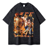 Anime One Piece T-shirts Streetwear Vintage Washed Luffy