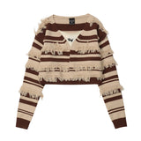 Women Sweater Knitted Cardigan Hanging Color Matching Cropped Sweater Coat