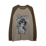 Men Long Sleeve Shirt Retro Loose Casual round Neck Long Sleeve T-shirt Men's Autumn