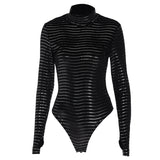 Women Jumpsuit Summer Stripes Slim-Fit Long-Sleeved Jumpsuit