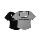 Women T-Shirt Embroidered Pattern Slim-Fit Top Slimming Short-Sleeved T-shirt