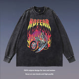 Men Long Sleeve Shirt Skull Print Washed Long Sleeve T-shirt for Men and Women